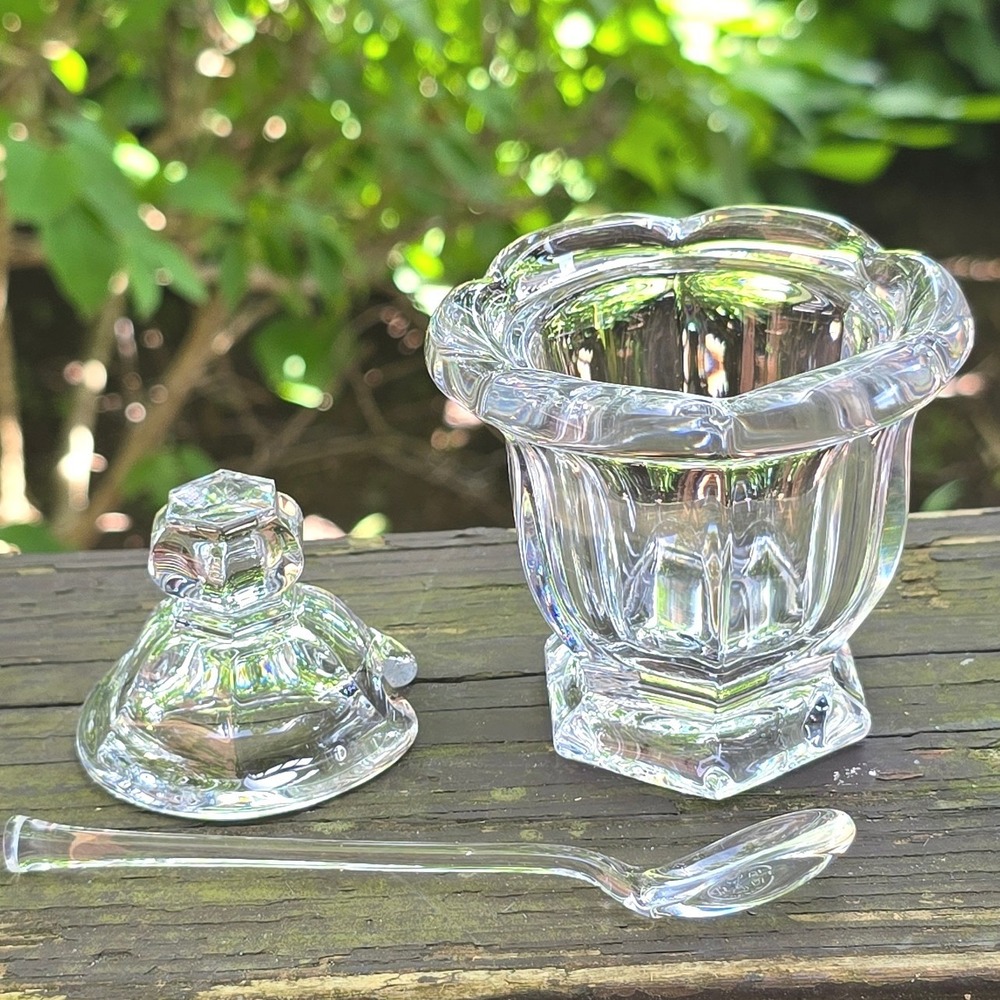 Vintage Baccarat Crystal Missouri Mustard Condiment‎ Jar with Lid & Spoon - Picture 4 of 8